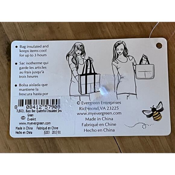 NWT! Busy Bee Insulated Tote Bag/ Lunch Box. Green Geometric print. Pink. - Picture 7 of 8